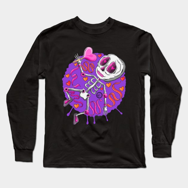 Cute Skeleton- I Got You - A Heart Lollipop - Día De Los Muertos Long Sleeve T-Shirt by Scriptnbones